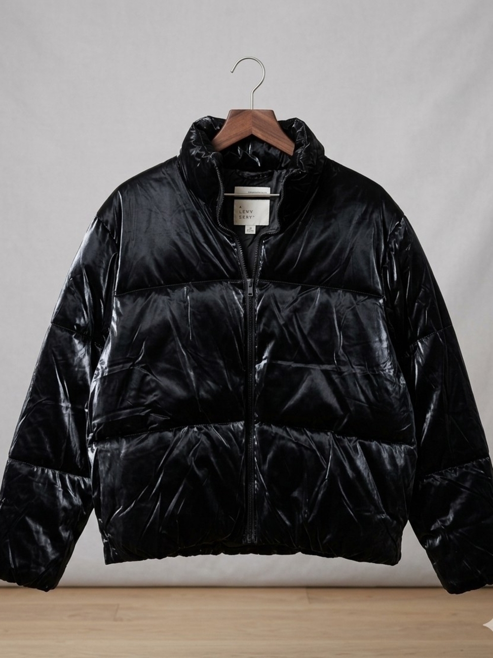 A New Day Black Glossy Wet Look Puffer Jacket Water Resistant